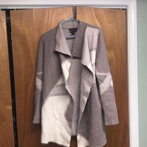 Stylish Taupe and Cream Open Front Cardigan